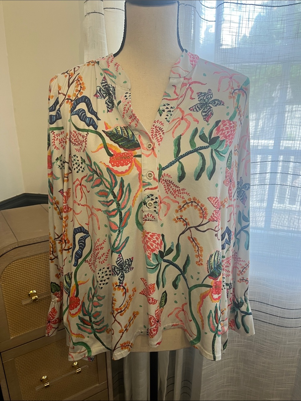 Aldo Martins by Anthropologie Cream Floral Button-Front Blouse